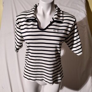 Star Clippers Women's Black White Stripe Short Sleeve Casual Polo Shirt Size XXL